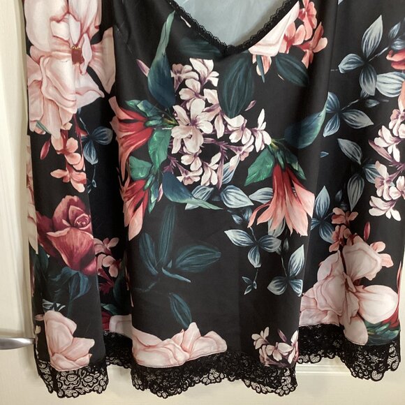 La Vie en Rose Womens Black Floral Satin Blend Lingerie Chemise XXL Babydoll - Picture 7 of 9